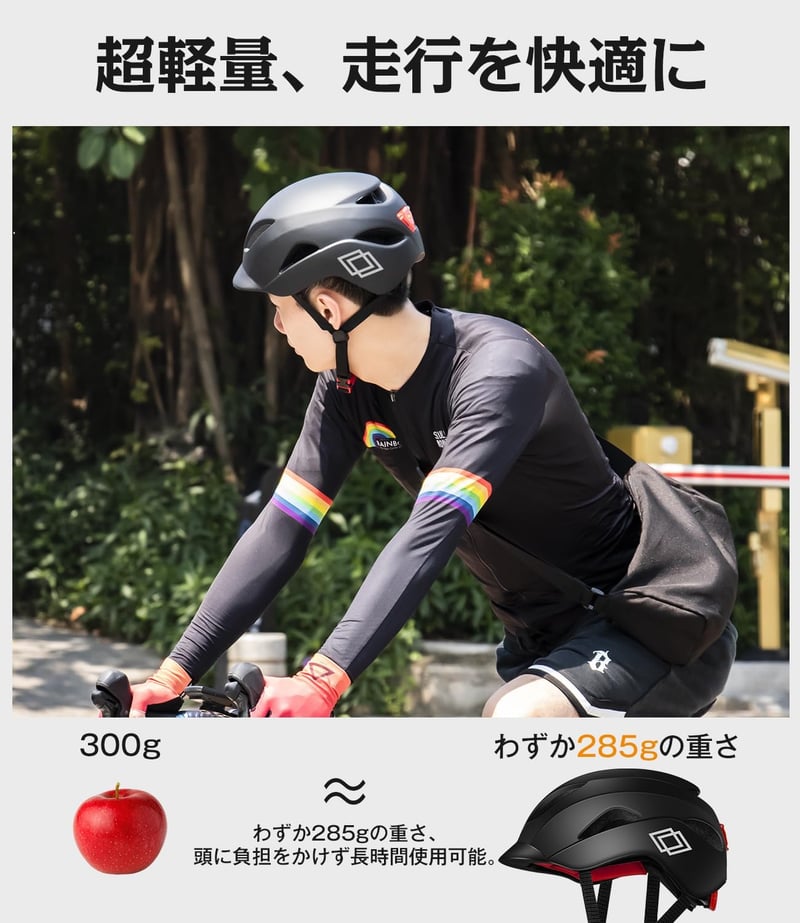 自転車用超軽量ヘルメット 男女兼用 CE認証 通気性 LEDテールランプ サイズ調整可能