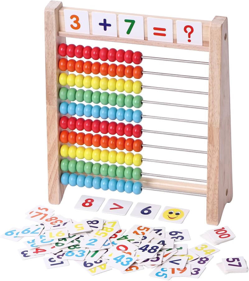 「子供用100玉そろばん＋数字カードセット 算数知育玩具 6歳以上」