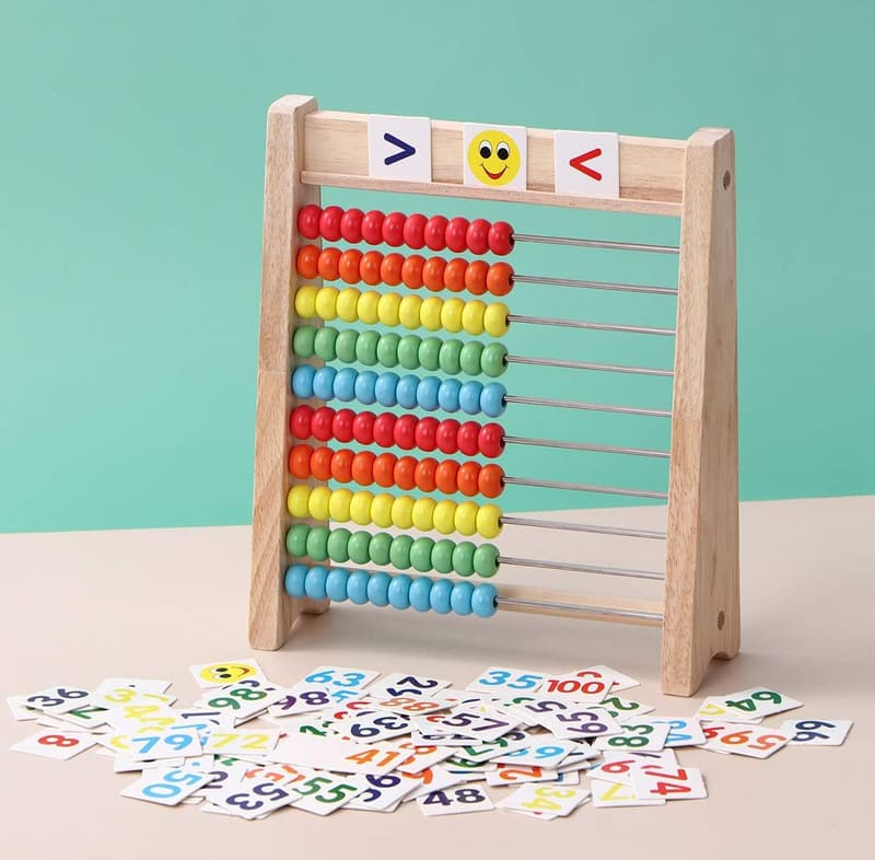 「子供用100玉そろばん＋数字カードセット 算数知育玩具 6歳以上」