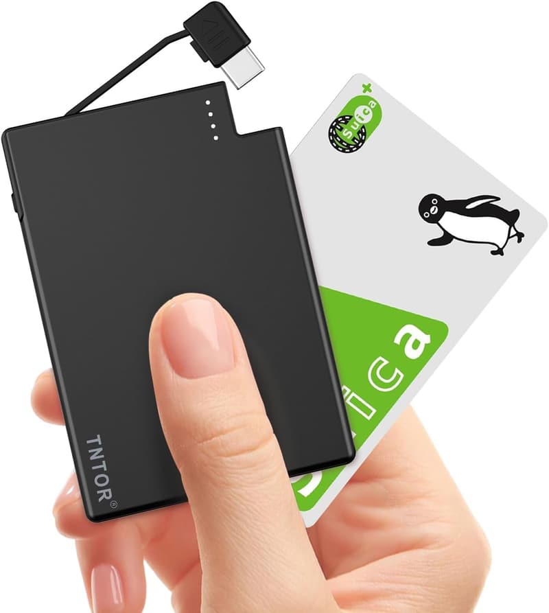 モバイルバッテリー 2500mAh 超軽量&薄型 Type-Cケーブル内蔵 iPhone/Android対応【旅行・アウトドア向け】 ブラック