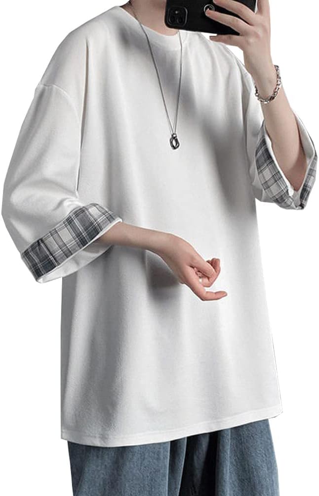 夏服 メンズ 七分袖 ビッグシルエット 無地 Tシャツ ゆったり 快適 柔らかい