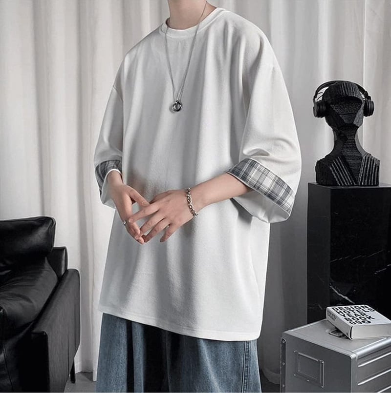 夏服 メンズ 七分袖 ビッグシルエット 無地 Tシャツ ゆったり 快適 柔らかい