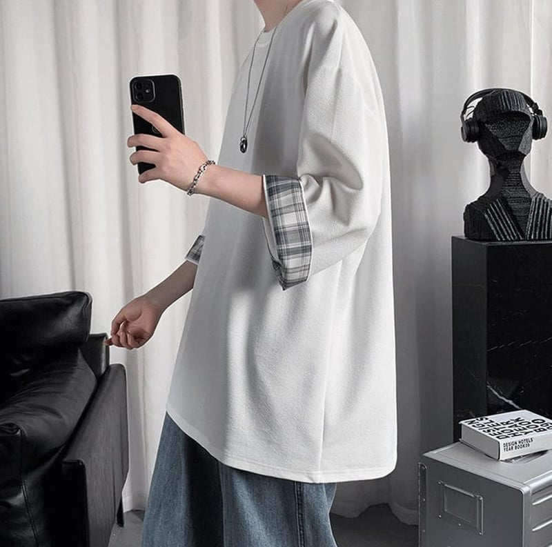 夏服 メンズ 七分袖 ビッグシルエット 無地 Tシャツ ゆったり 快適 柔らかい
