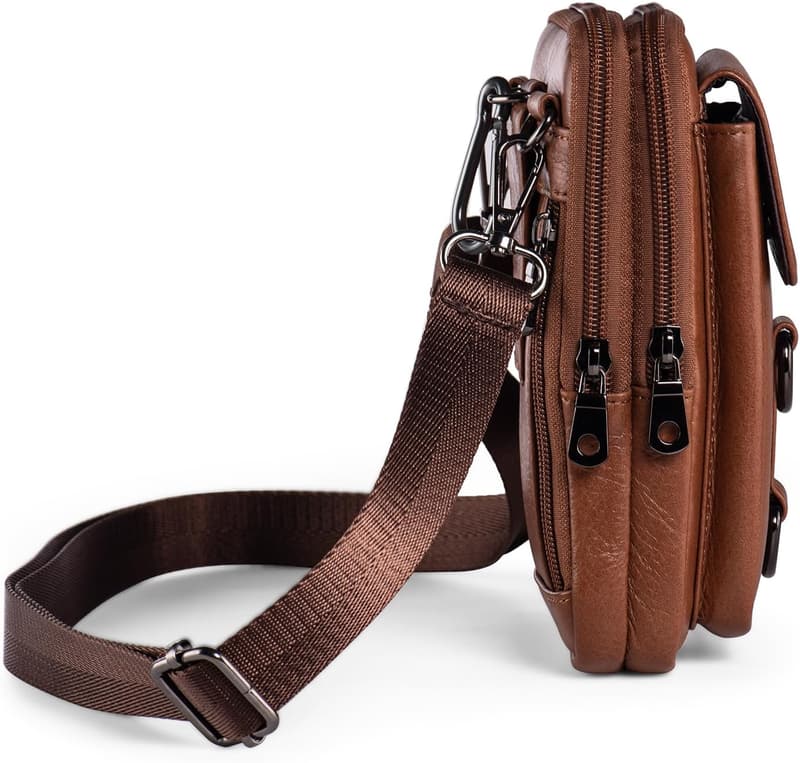 メンズ本革2台収納スマホショルダーバッグ - 調整可能な軽量ウエストポーチ