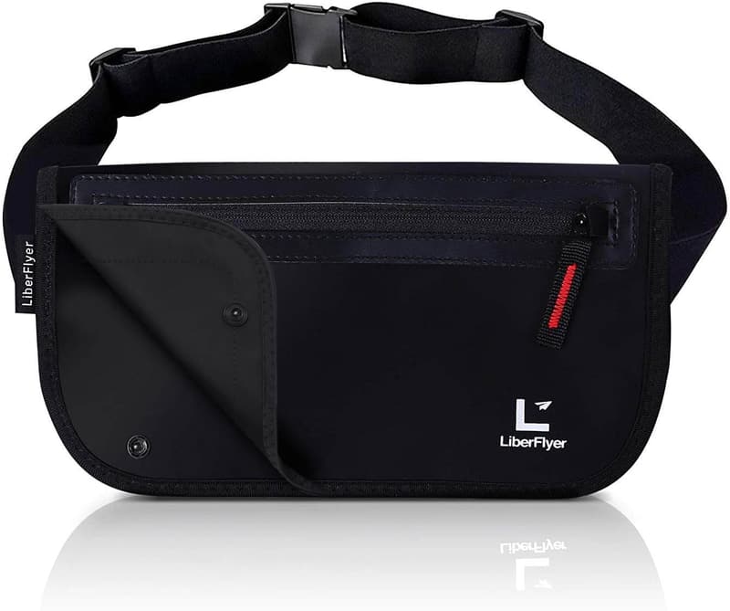 防水セキュリティウエストポーチ ブラック(赤ジッパー)