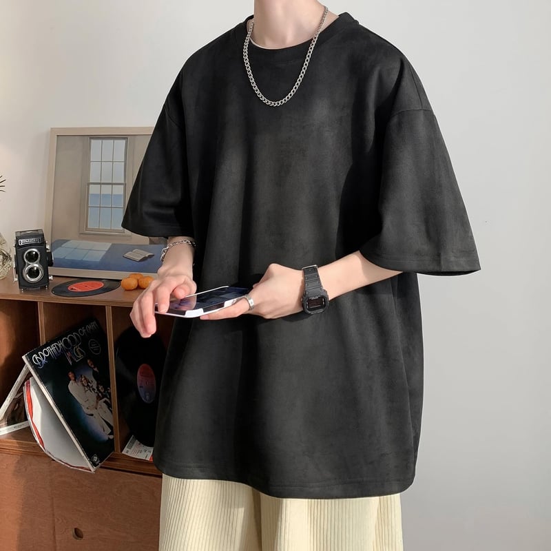 夏のメンズスエード半袖Tシャツ 上質カジュアル トップス