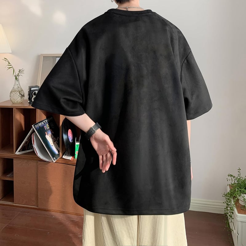 夏のメンズスエード半袖Tシャツ 上質カジュアル トップス