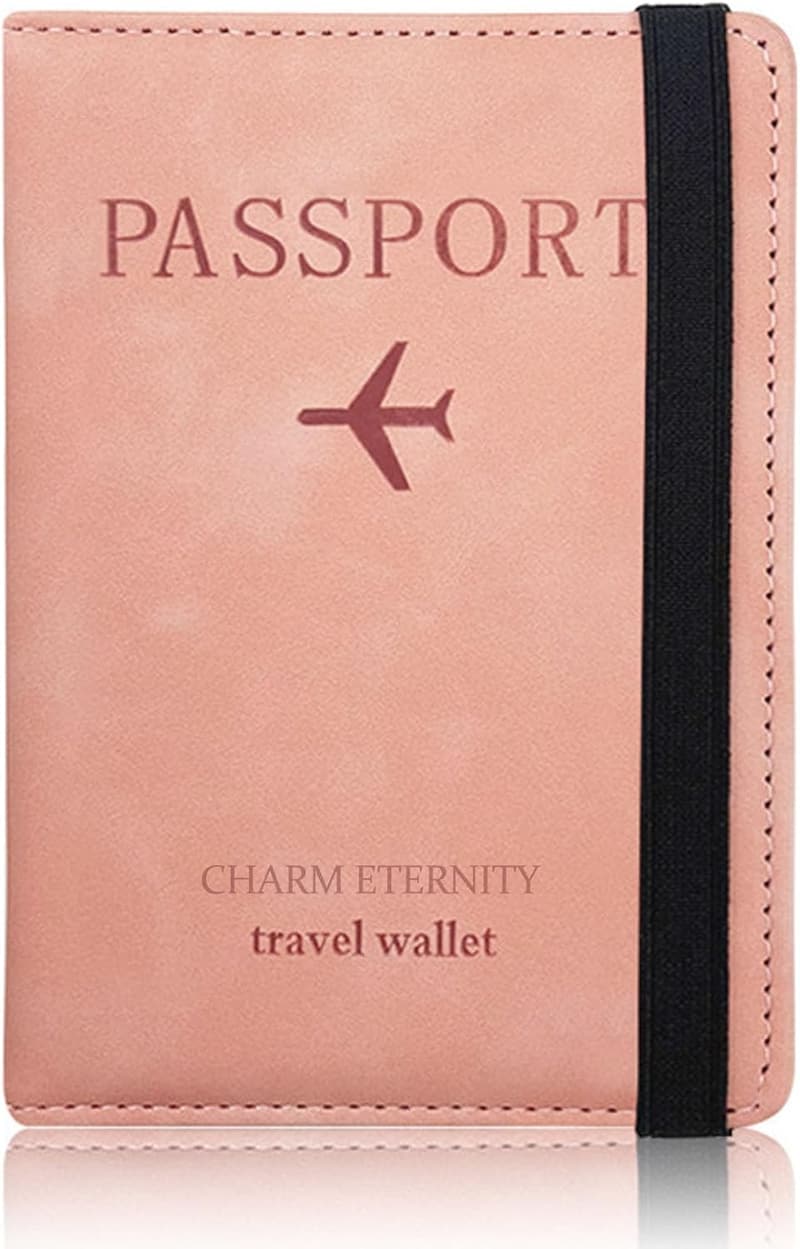 スキミング防止機能付きパスポートケース 多機能トラベルポーチ(ピンク)