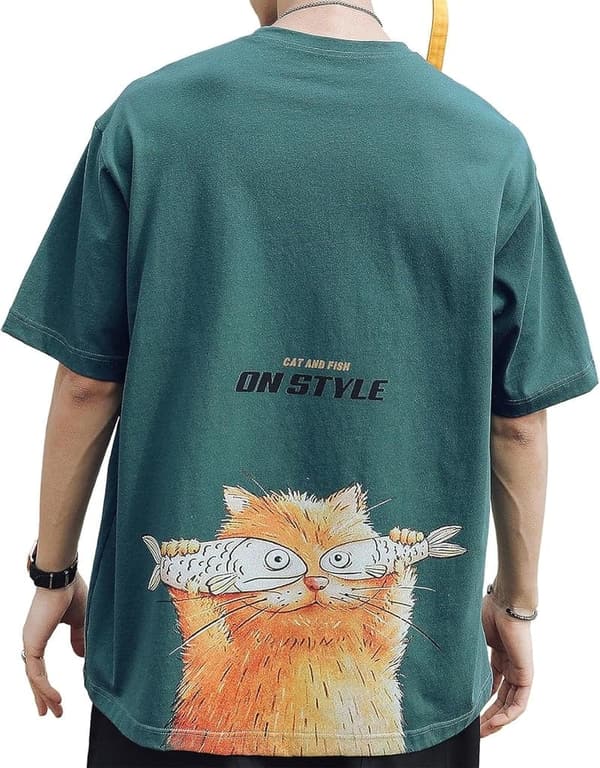 メンズ 猫バックプリント半袖Tシャツ 夏服 カジュアル 綿100 男女兼用