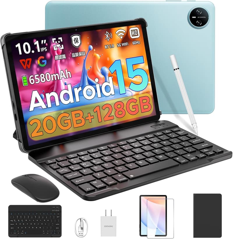 【DOOGEE A9pro 10インチタブレットセット版】Android 15、20GB+128GB、6580mAh、8コアCPU、顔認識、GMS認証、キーボード・マウス・保護ケース付き