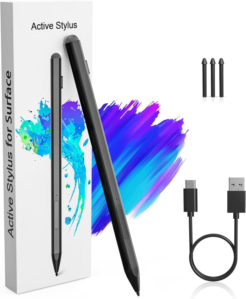 Surface Pro対応 タッチペン 4096段階筆圧感知 パームリジェクション 磁気吸着 USB-C充電 替芯3本付属