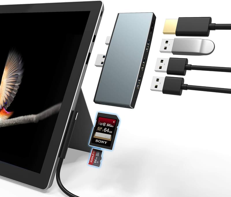 Surface Pro 4/5/6用 6ポートUSB 3.0ハブ HDMI 4K対応 SDカードリーダー付き