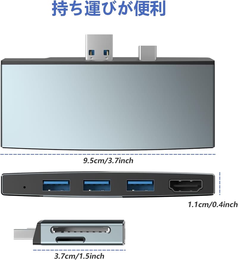 Surface Pro 4/5/6用 6ポートUSB 3.0ハブ HDMI 4K対応 SDカードリーダー付き