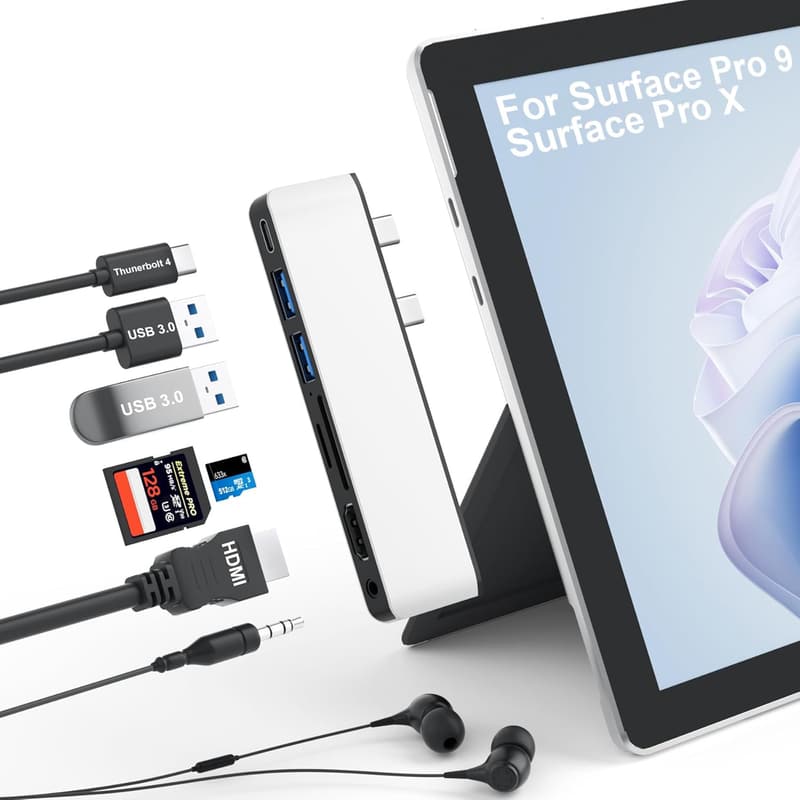 Surface Pro 9/11/10/X用 USBハブ 4K HDMI, USB-C Thunderbolt 4, 3.5mmオーディオポート付き