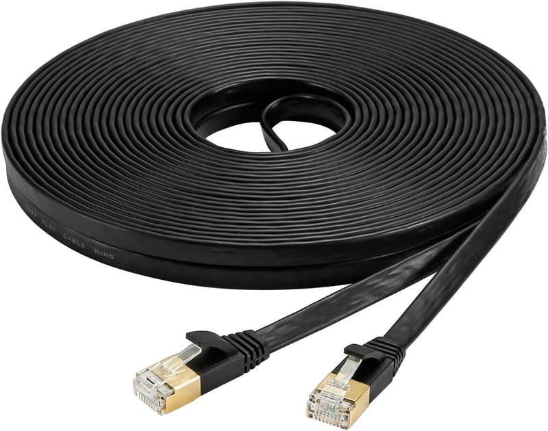 CAT7準拠 10Gbps対応 ウルトラフラット LANケーブル 20m ブラック業務用 RJ45 金メッキコネクタ