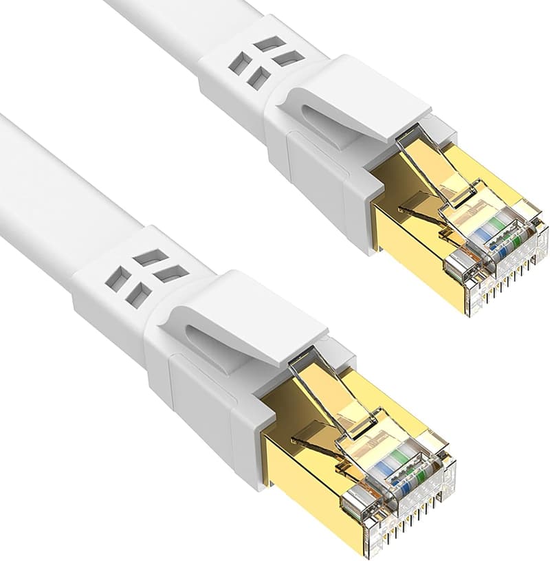 CAT8 イーサネットケーブル 40Gbps対応 ウルトラフラット FTPシールド 20m (ホワイト)