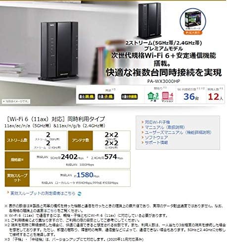 Wi-Fi6対応 NEC Aterm PA-WX3000HP 無線LANルーター 2ストリーム