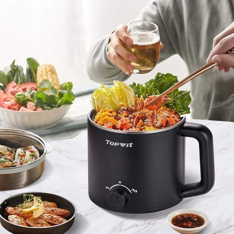 一人暮らし向け多機能1.6L電気鍋 - グリル・ラーメン・しゃぶしゃぶ調理可