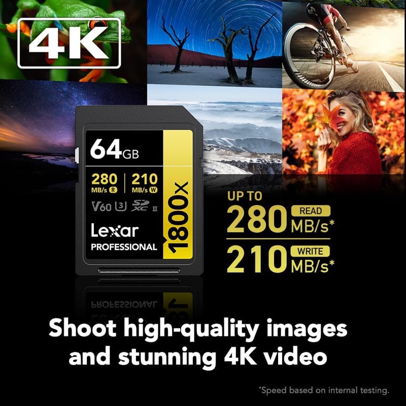 Lexar SDXCカード 64GB UHS-II Class 10 V60 最大読込280MB/秒 4K動画撮影用