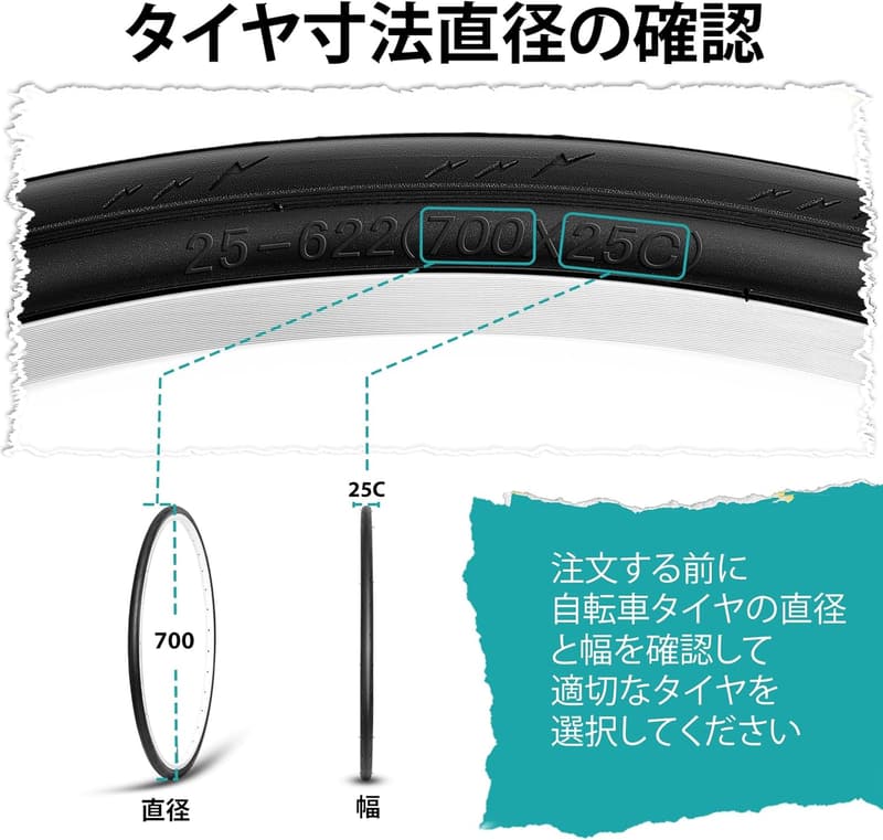 700C ロードバイク用クリンチャータイヤ（25/28C） - 折りたたみ交換用セット