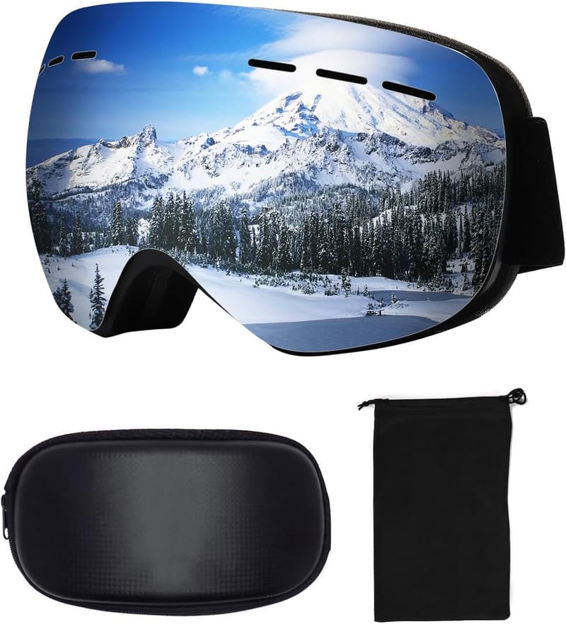 スキー スノーボード用 男女兼用 ダブルレンズゴーグル 曇り止め UVカット 180°広視野 軽量 耐衝撃 全天候対応 収納ケース付き