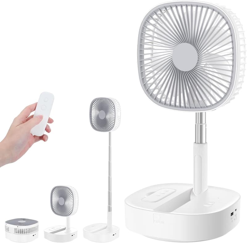 折りたたみ式卓上扇風機 10000mAhバッテリー USB充電式 リモコン付き ホワイト＋グレー