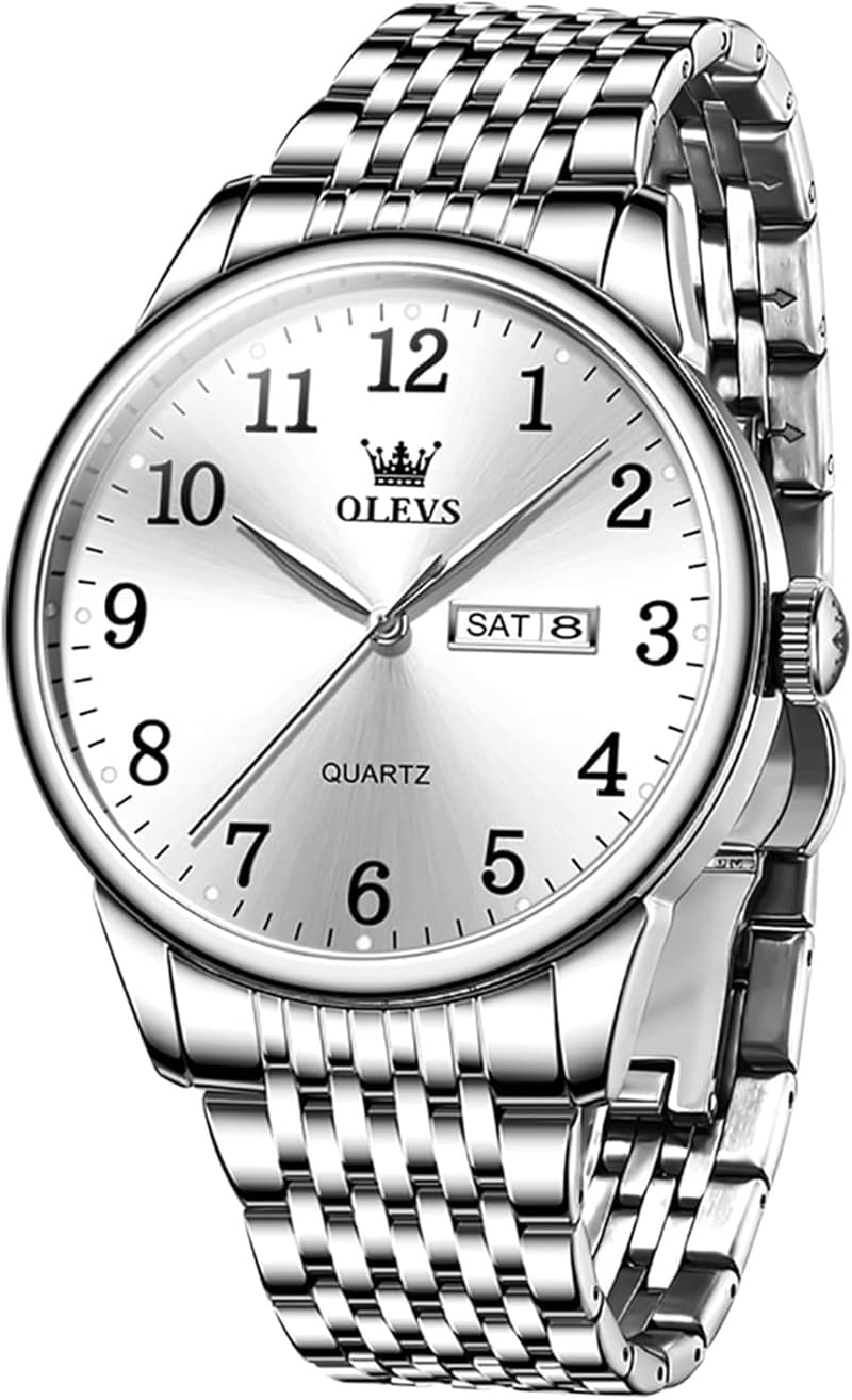 ビジネスマン向け 防水アナログ腕時計 ステンレスメタルバンド シルバー文字盤