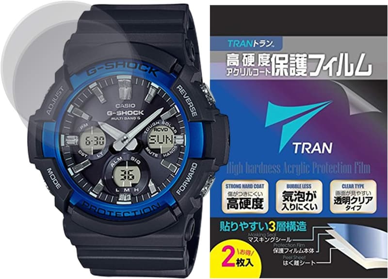 CASIO G-SHOCK GAW-100対応 液晶保護フィルム 2枚セット 高硬度アクリルコート 透明クリアタイプ