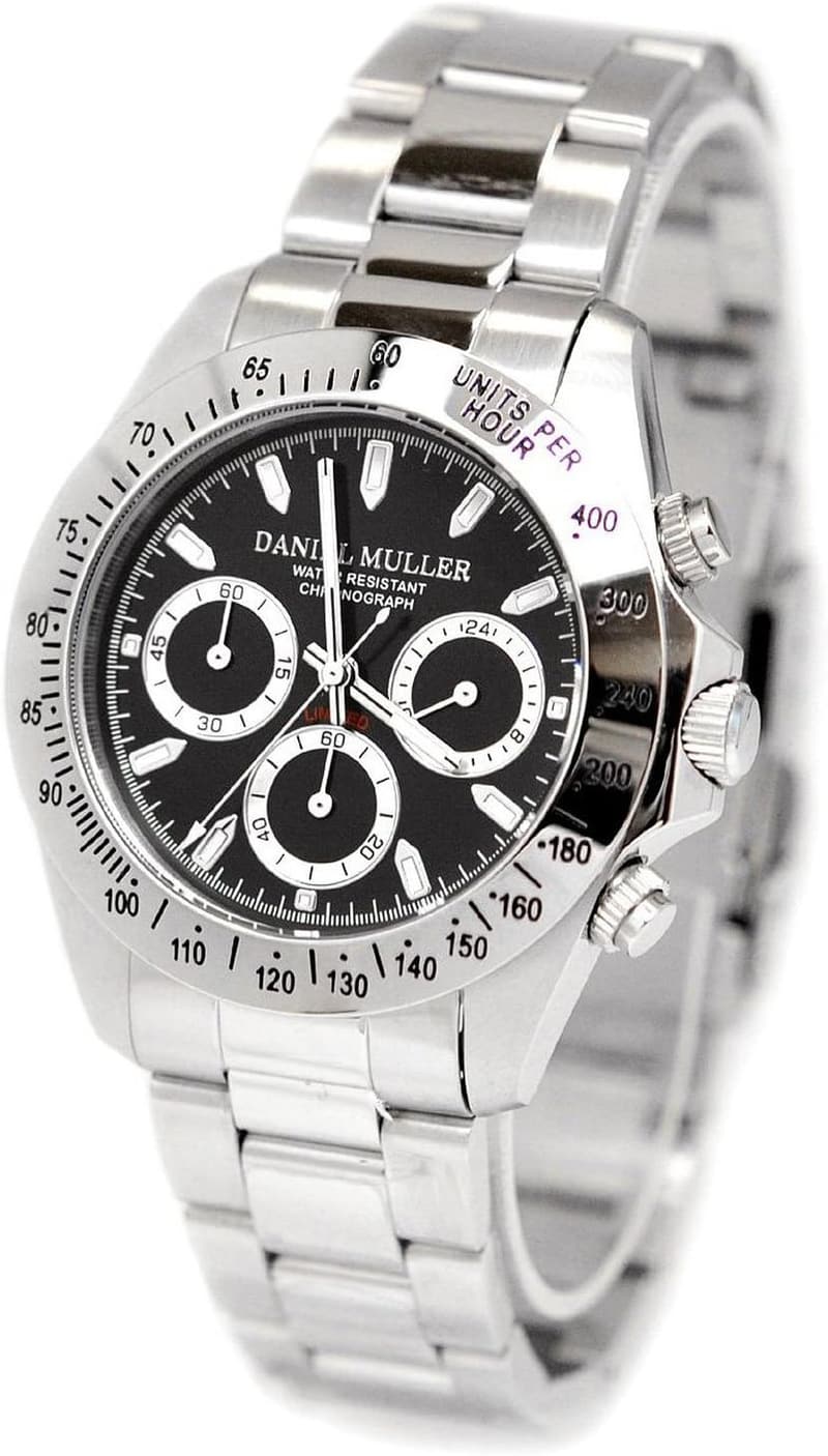 メンズクロノグラフ腕時計 オールステンレス DM-2003BK ブラック