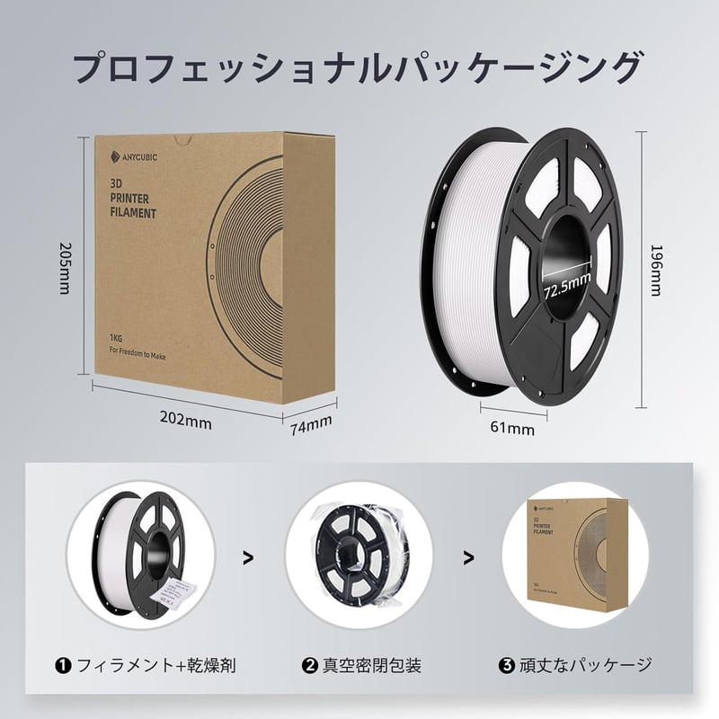 ANYCUBIC 3Dプリンター用PLAフィラメント 1.75mm 1kg シャイニングホワイト