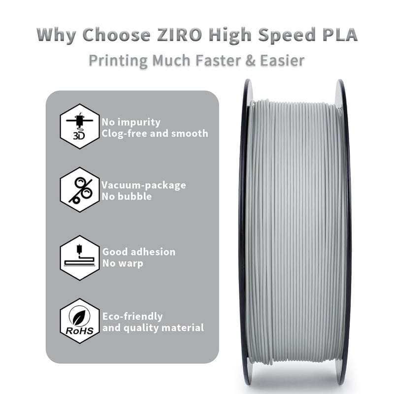 高速印刷対応!ZIRO HS-PLAフィラメント 1.75mm グレー 1kg FDM 3Dプリンター用