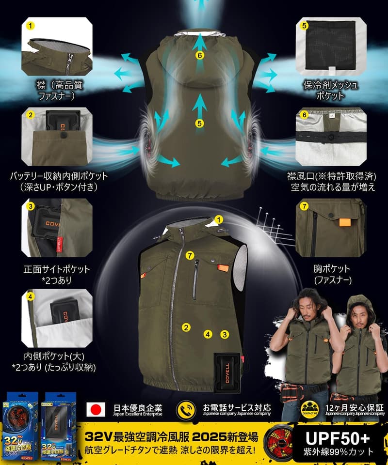 最強冷風服 ファン付きベスト 日本製ブラシレス IP45防水 体感-15℃ 26段階調整 2025年モデル