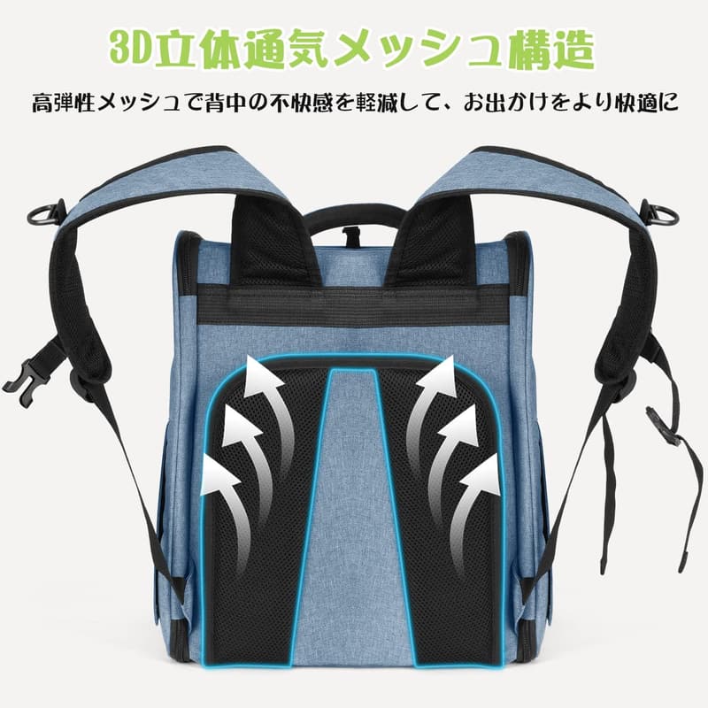 旅行・通院用 ペットリュック 小型犬・猫用 3in1 ロック式ダブルファスナー ブルー プライベートカーテン付き