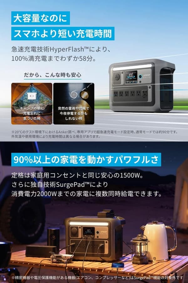 Anker Solix C1000 ポータブル電源 1056Wh 急速充電 大容量 AC1500W リン酸鉄バッテリー アプリ操作 ダークグレー