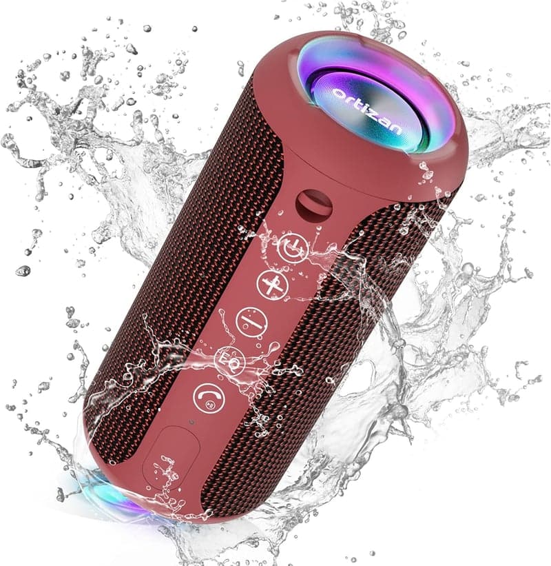 防水IPX7 Bluetoothスピーカー 30時間連続再生 ワイヤレスポータブル(レッド)