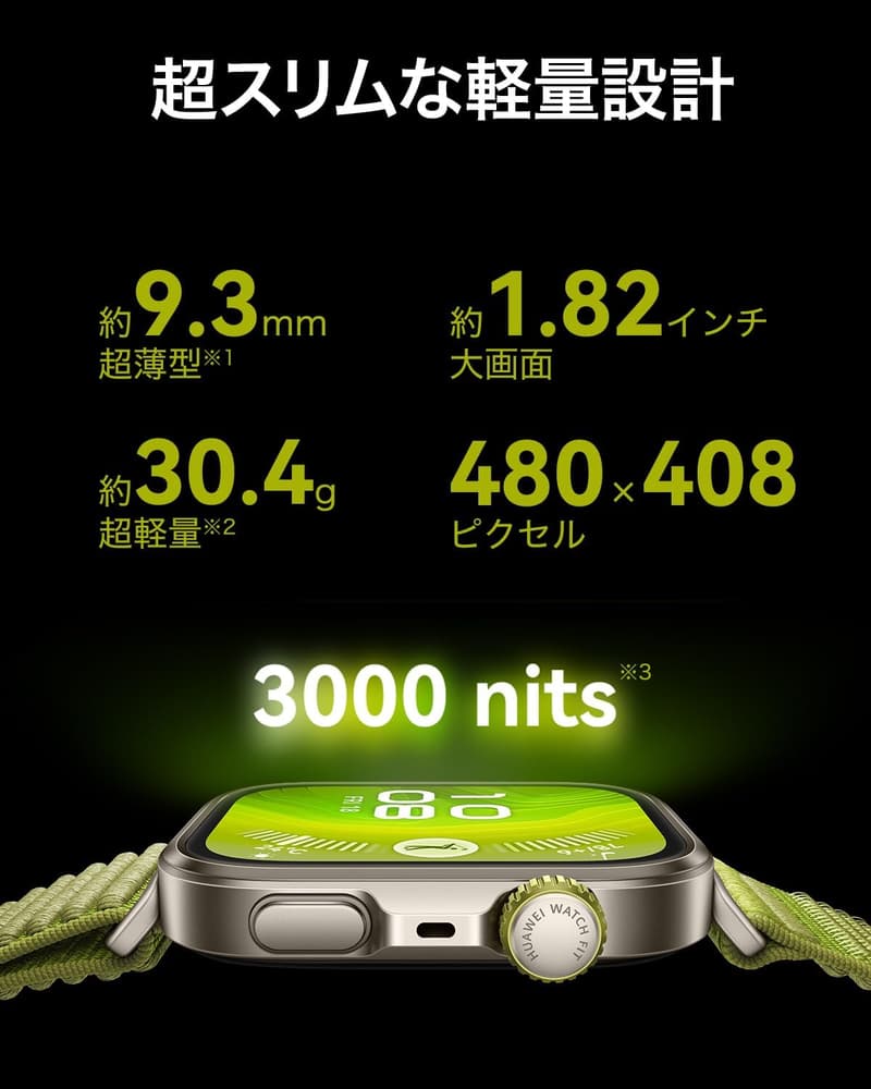 HUAWEI WATCH FIT 4 Pro スマートウォッチ 薄型軽量 ゴルフ機能搭載 10日間バッテリー グリーン