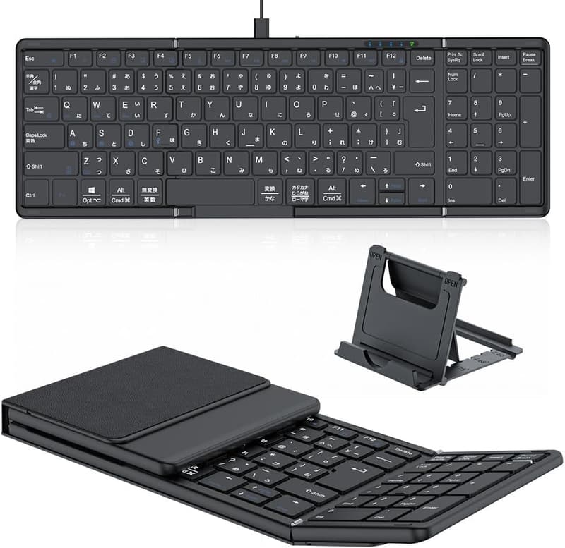 Omikamo 折り畳み式 Bluetooth キーボード JIS日本語配列 フルサイズ Type-C充電 小型 静音 タブレット・スマホ・PC対応