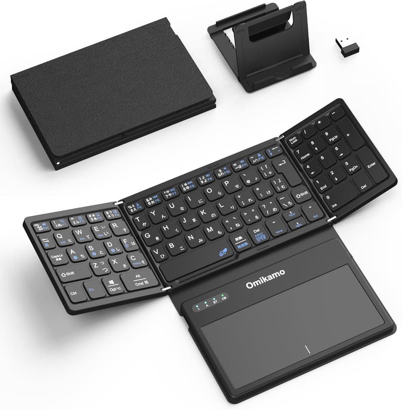 Omikamo 折り畳み式Bluetoothキーボード JIS日本語配列 大型タッチパッド搭載 充電式 (黒)