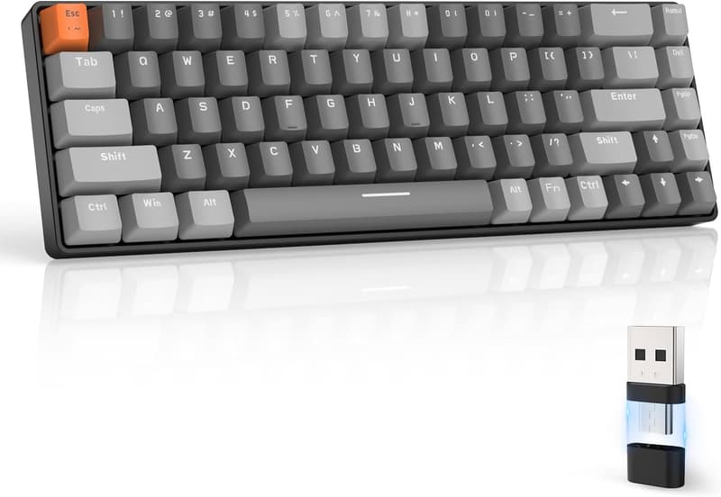 在宅勤務対応 Bluetoothワイヤレスゲーミングキーボード 赤軸 K68 テンキーレス 2.4GHz USB接続