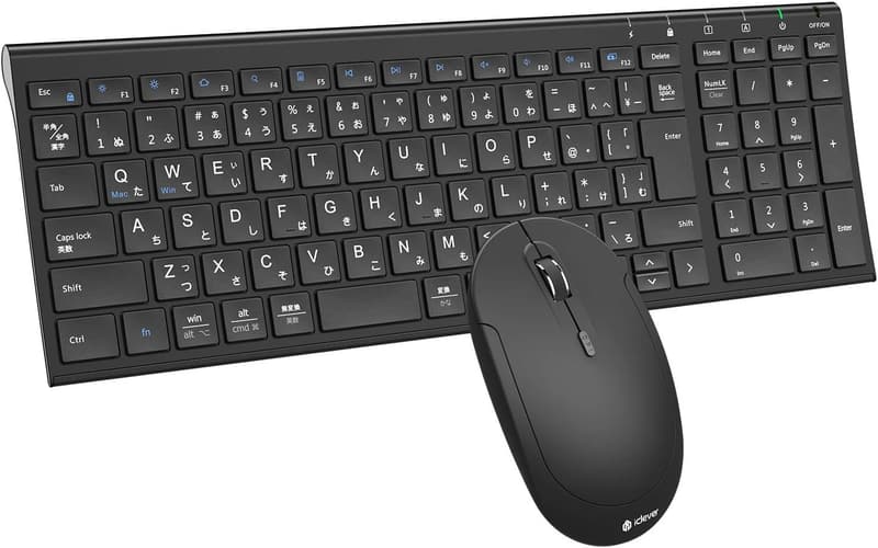 静音ワイヤレスキーボード・マウスセット 日本語配列 フルサイズ テンキー付 充電式 ブラック IC-BK22Combo