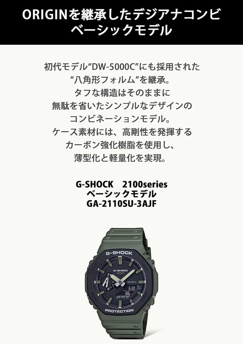メンズ グリーン カーボンコアガード構造 腕時計 GA-2110SU-3AJF