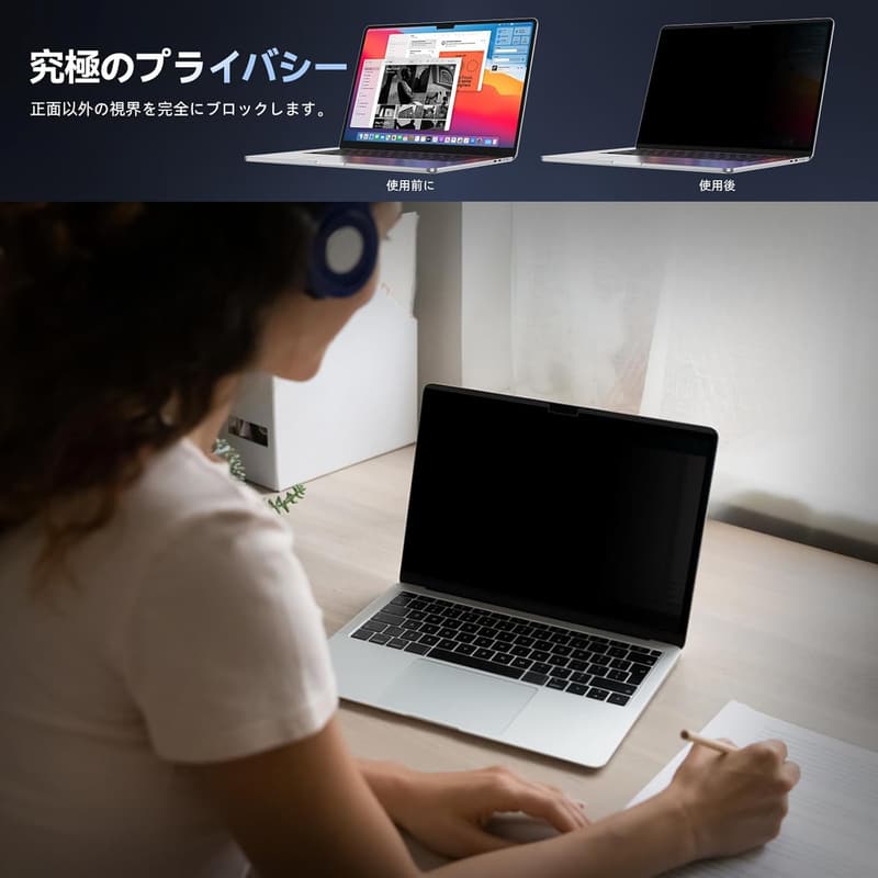 プライバシーフィルター マグネット式 13インチ MacBook Pro/Air 用 反射防止・ブルーライトカット 液晶保護フィルム