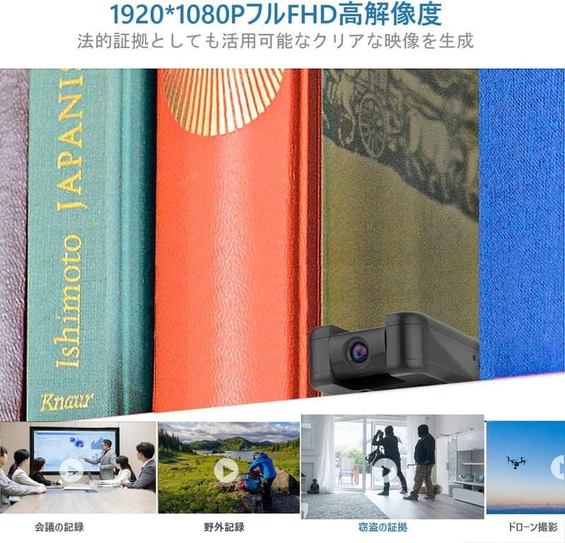 USB充電式 FHD1080P対応 小型クリップオン隠しカメラ 防犯用 軽量・180度回転レンズ【最大128GB microSD対応】