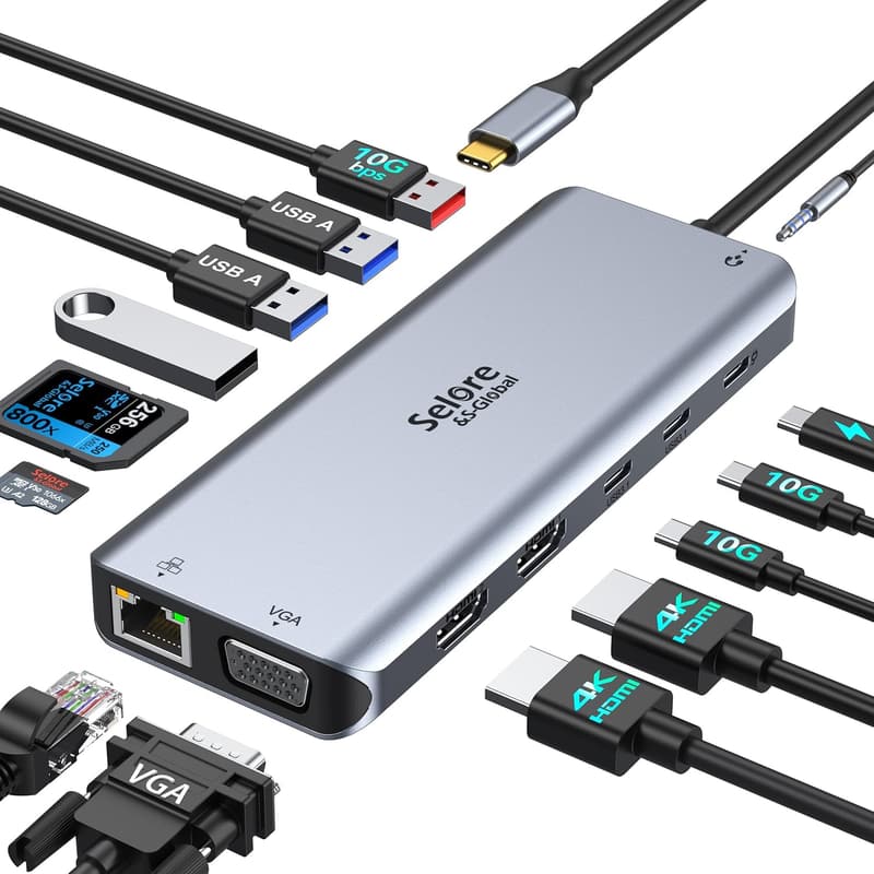 トリプルディスプレイ対応 14-in-1 USB C ドッキングステーション 100W急速充電 10Gbpsデータ転送