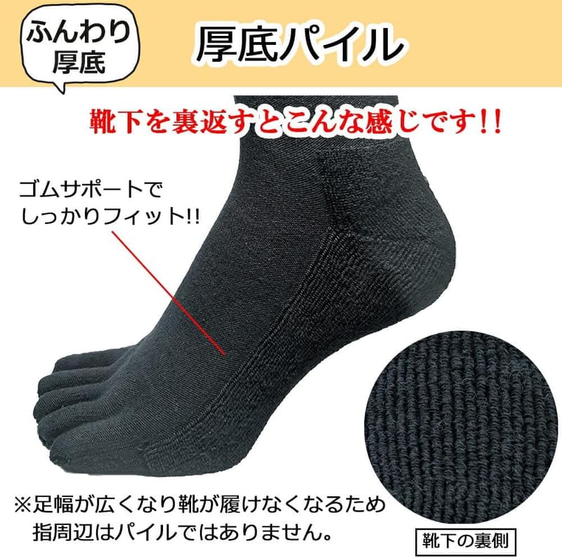 ハーフ丈厚底パイル補強5本指ソックス メンズ用