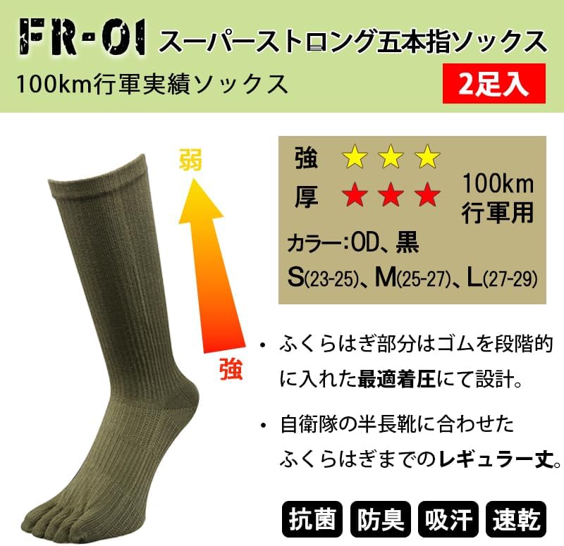 父の日ギフト スーパーストロング五本指靴下 2足組 メンズ 登山用 厚手 抗菌