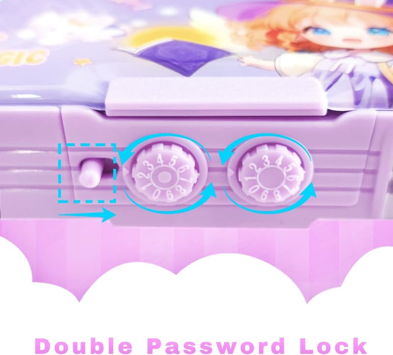 小学生向け両面開き多機能パスワードロック文房具ペンケース（パープル）