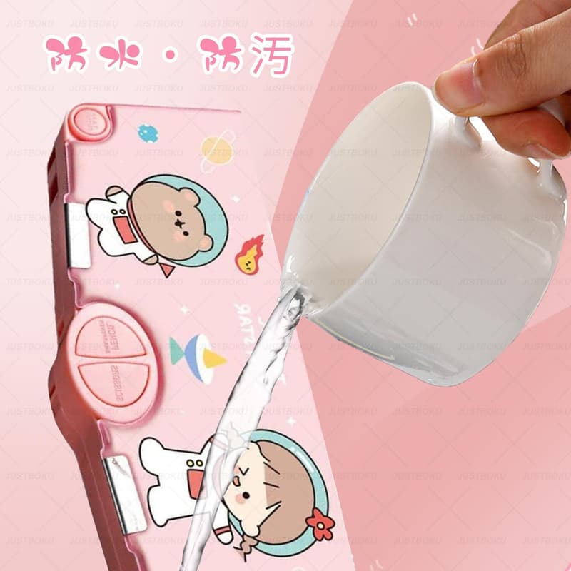 小学生男の子・女の子向けかわいい猫デザインのマグネット式筆箱 ブルー