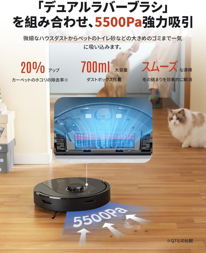 ロボット掃除機 roborock Q5 Pro 高精度レーザーセンサー 水拭き両用 5500Pa強力吸引
