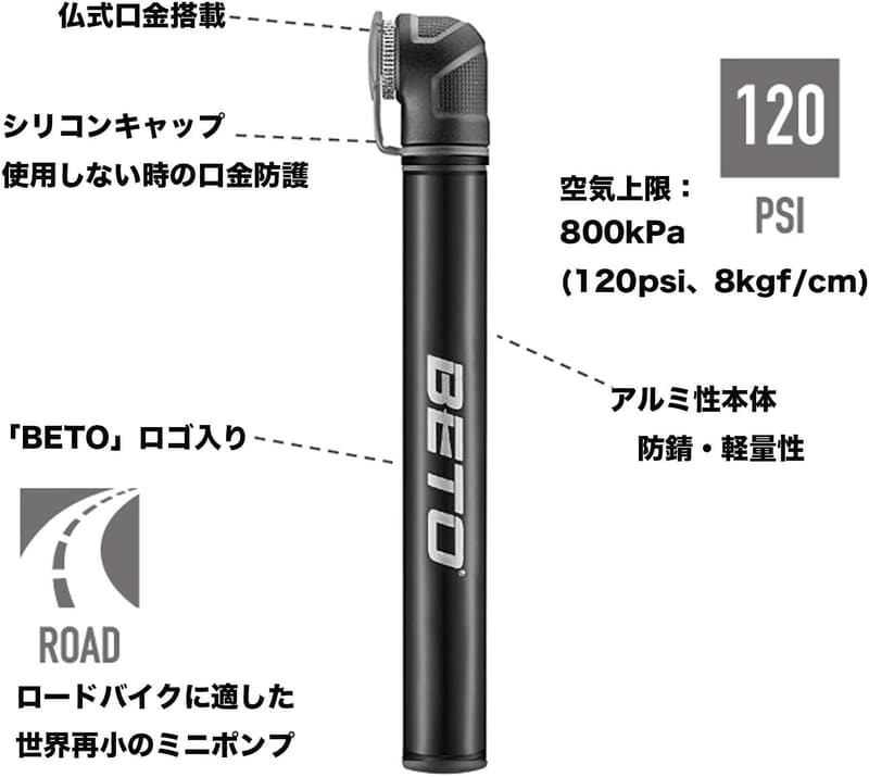 世界最小 ミニポンプ 自転車用 携帯空気入れ 仏式バルブ対応 120psi